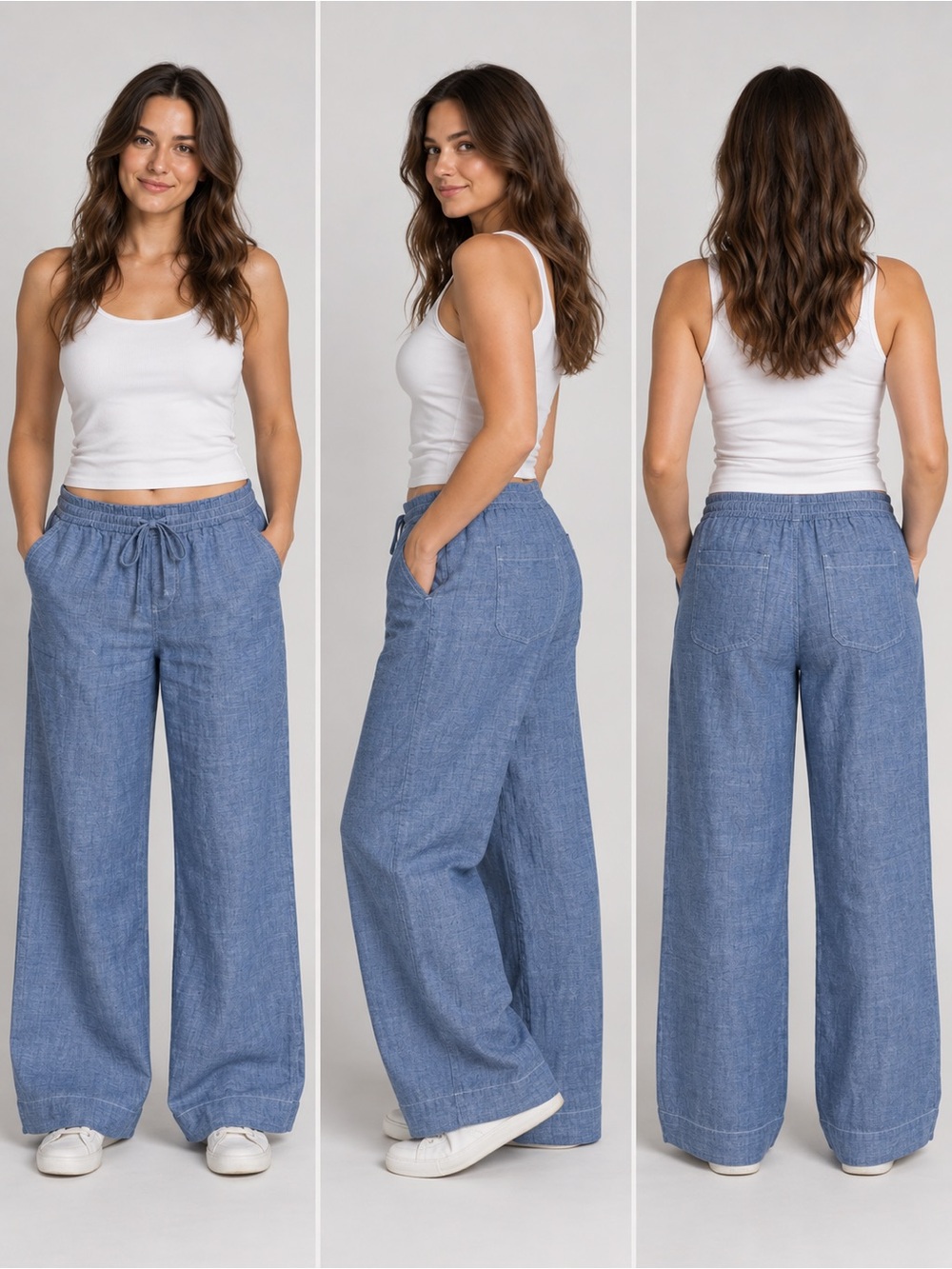Westbound Wide-Leg Linen-Blend Pants in Chambray Blue